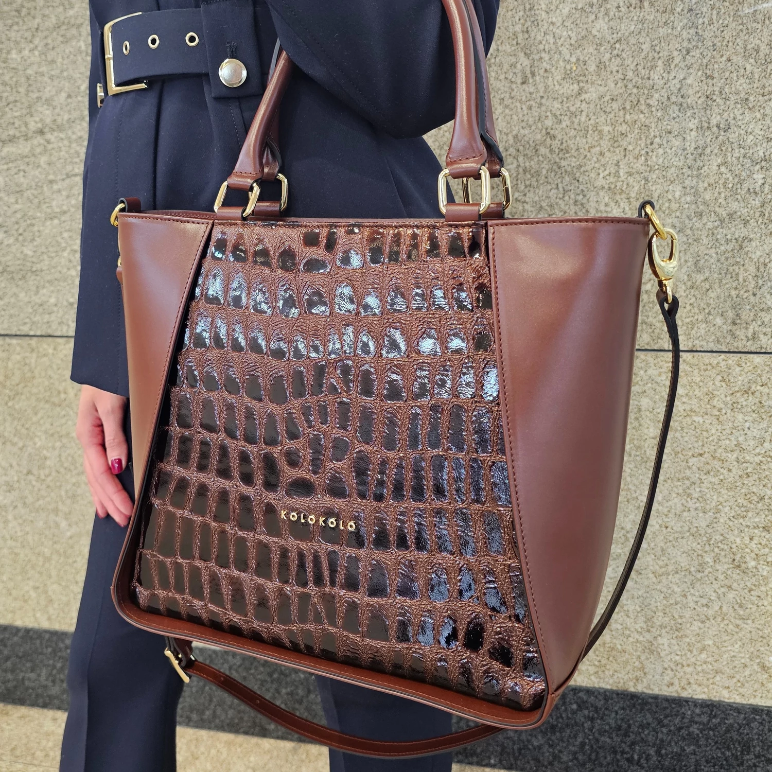Kolokolo Rose kézitáska - sötétbarna python - 5