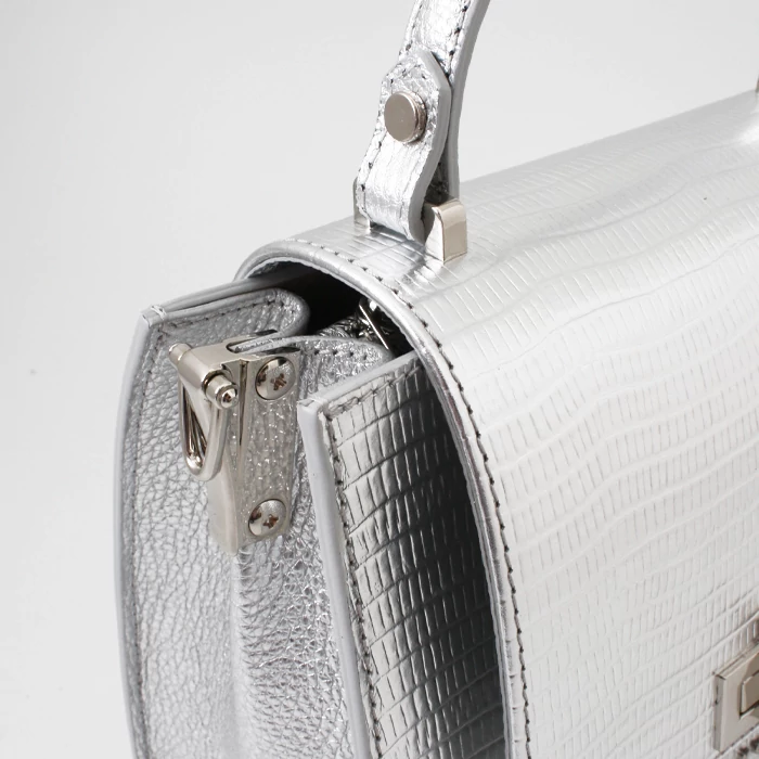 Kolokolo Lora kézitáska - ezüst mini krokó - 4