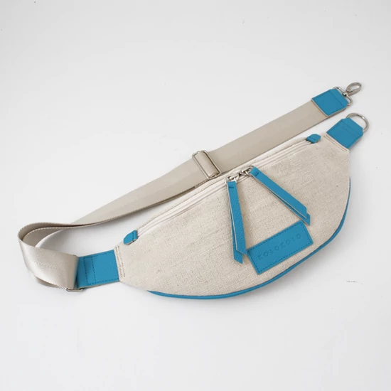Vászon-türkikék crossbody táska állítható pántokkal