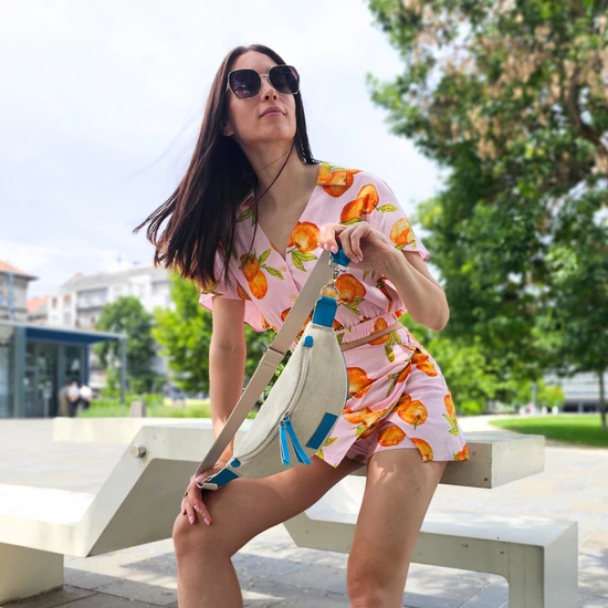 Vászon-türkizkék crossbody táska