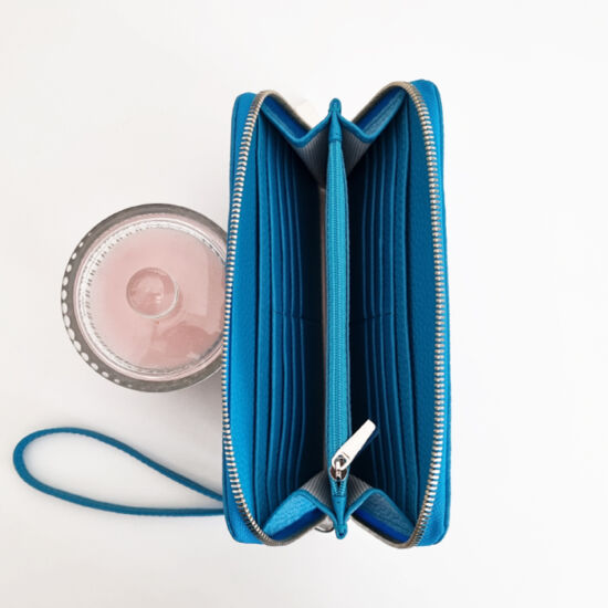 Női kék bőr pénztárca belső kép