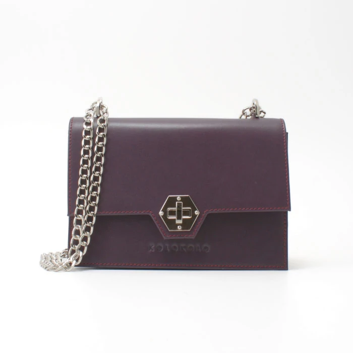 Padlizsánlila női láncoska táska valódi bőrből