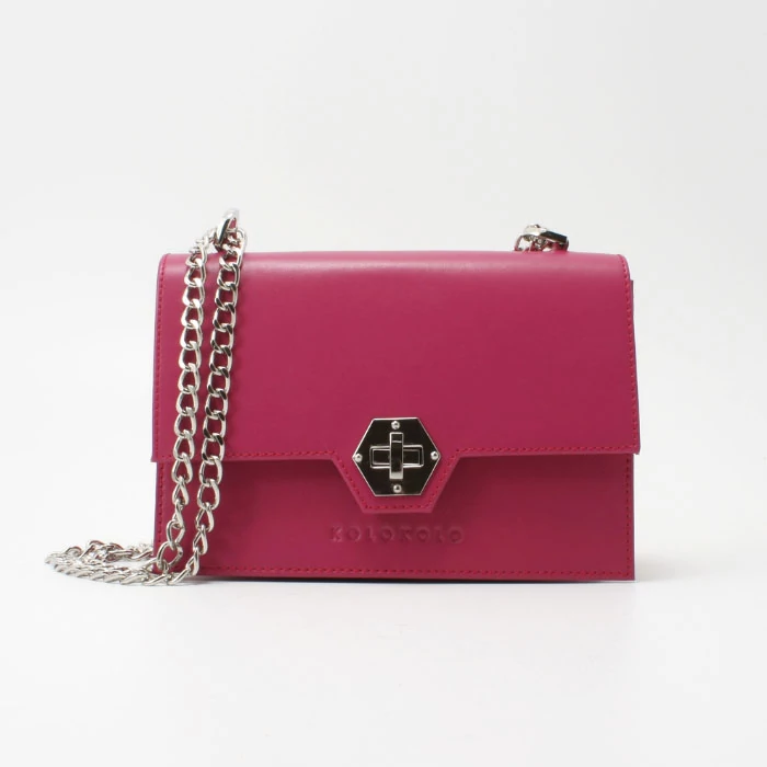 Pink női láncos  válltáska valódi bőrből