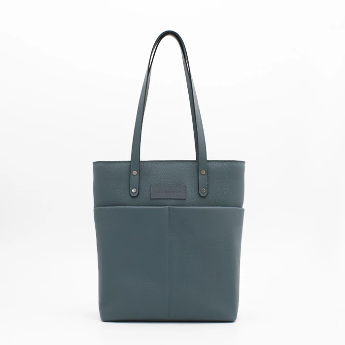 Denimkék Tote Bag bőrtáska, nagy zsebekkel az elején