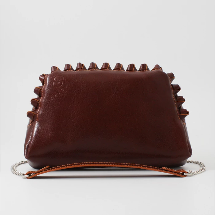 Női burgundi barna variálható láncos, bőrtáska