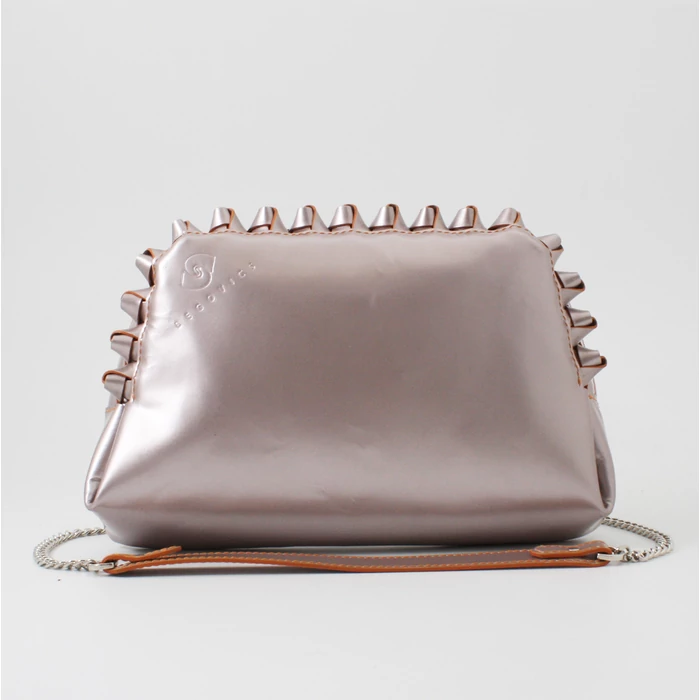 Női metálrózsaszín variálható láncos, bőrtáska