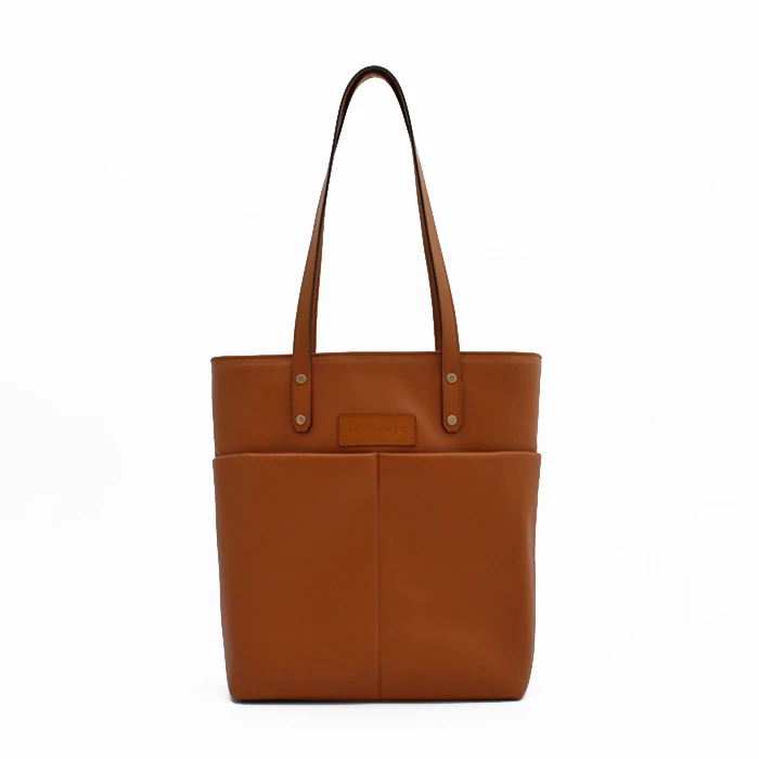 Chau barna Tote Bag bőrtáska, nagy zsebekkel az elején